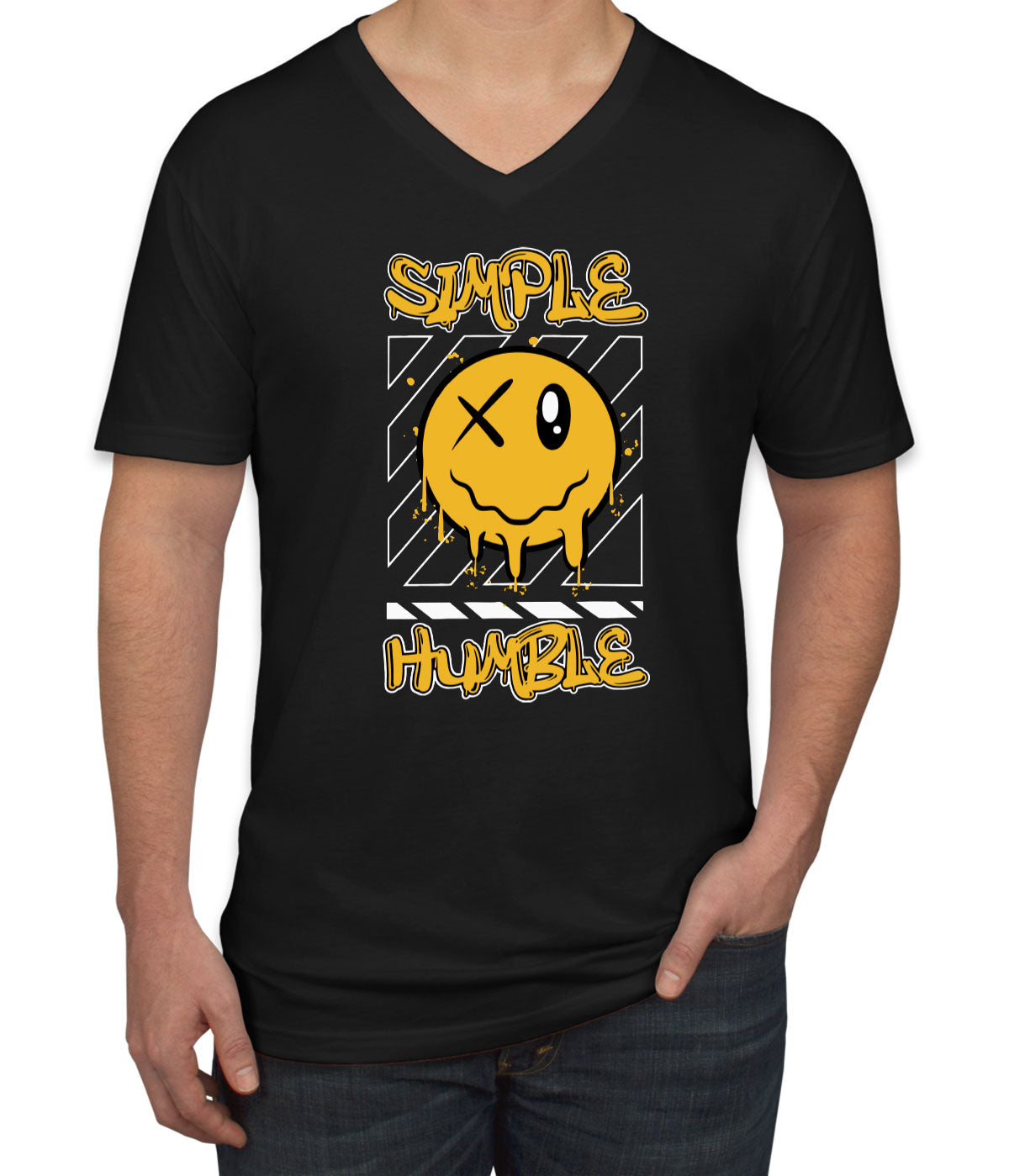 Simple Humble Emoji Face Men's V Neck T-shirt