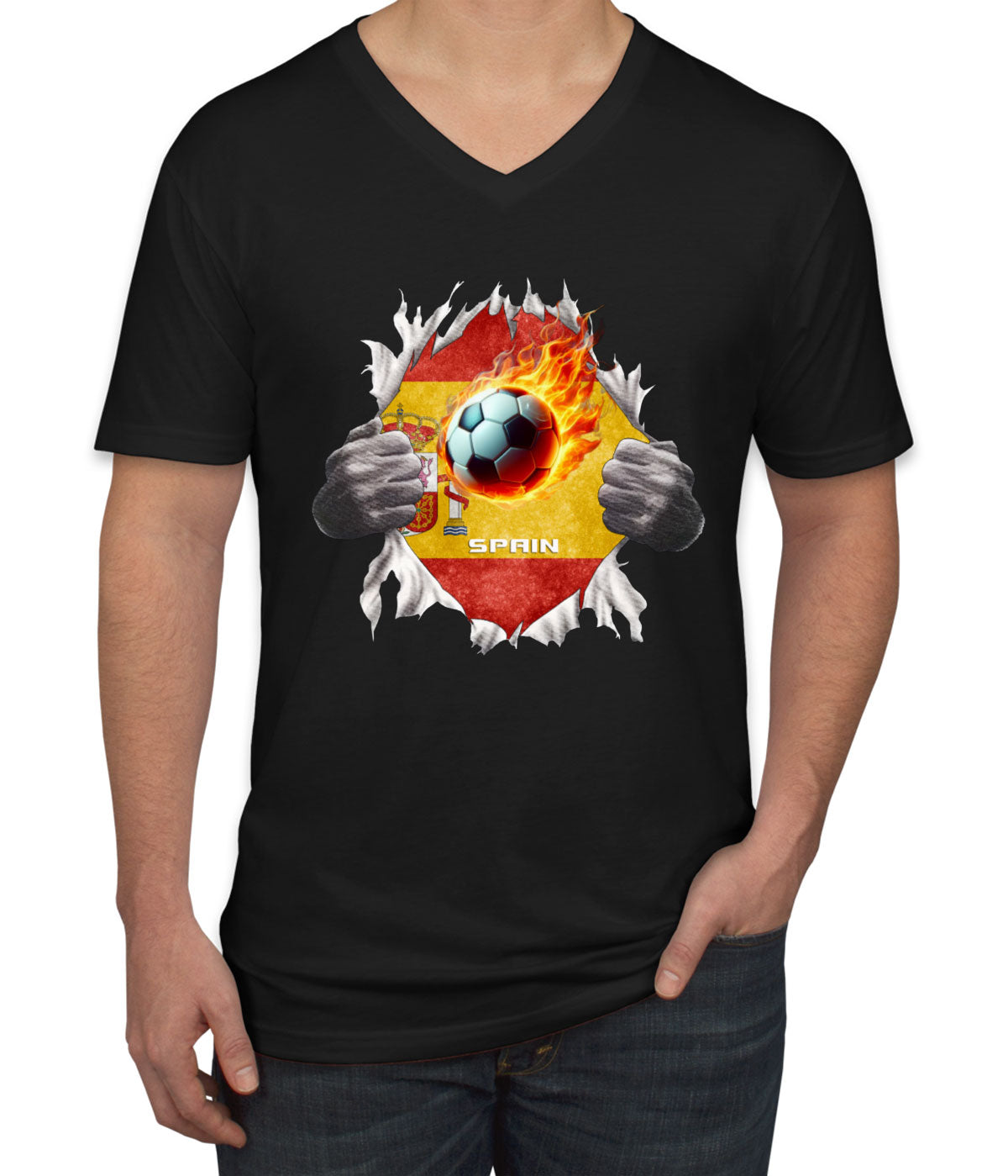 Spain Euro Cup Soccer Football Men's V Neck T-shirt