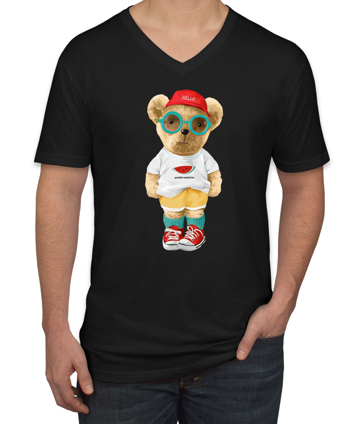 Cute Teddy Bear Men's V Neck T-shirt