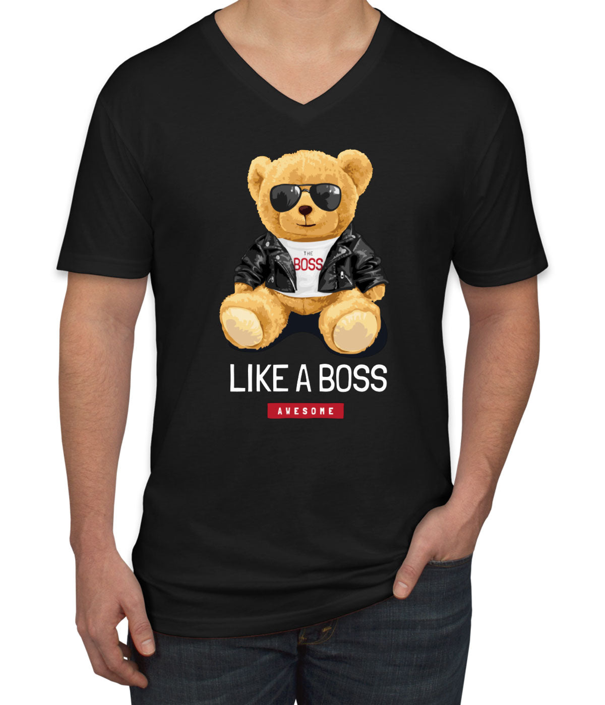 Teddy Bear Like A Boss Men's V Neck T-shirt