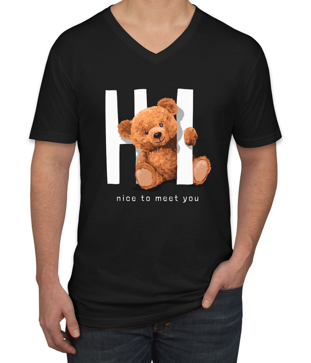 Teddy Bear Hi Men's V Neck T-shirt