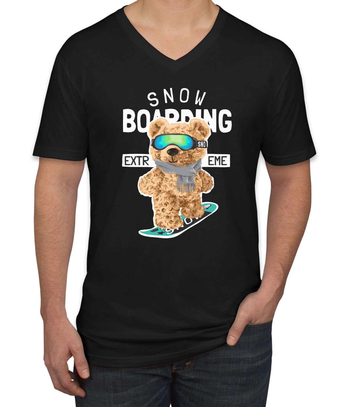 Teddy Bear Extreme Snowboarding Men's V Neck T-shirt