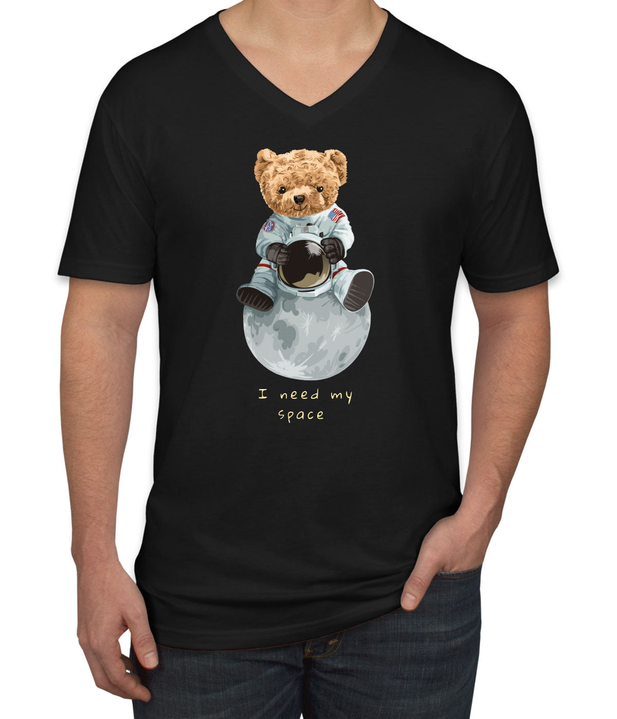 Teddy Bear Astronaut Men's V Neck T-shirt