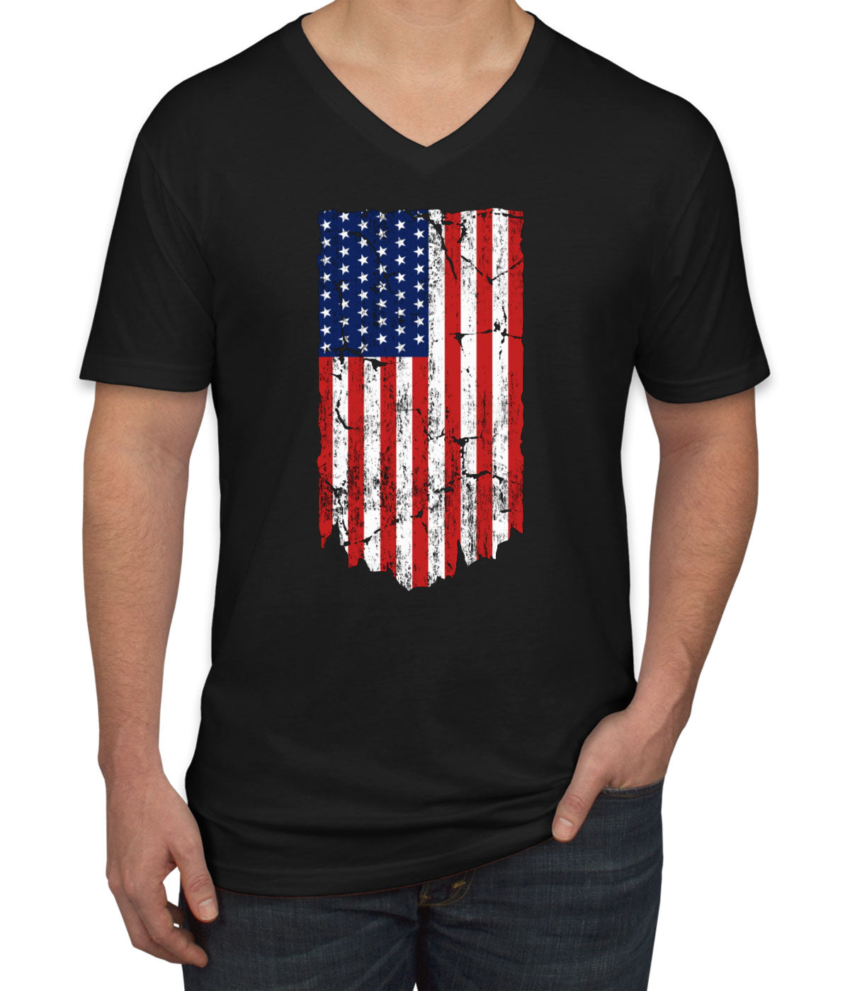 Distressed USA American Flag Men's V Neck T-shirt