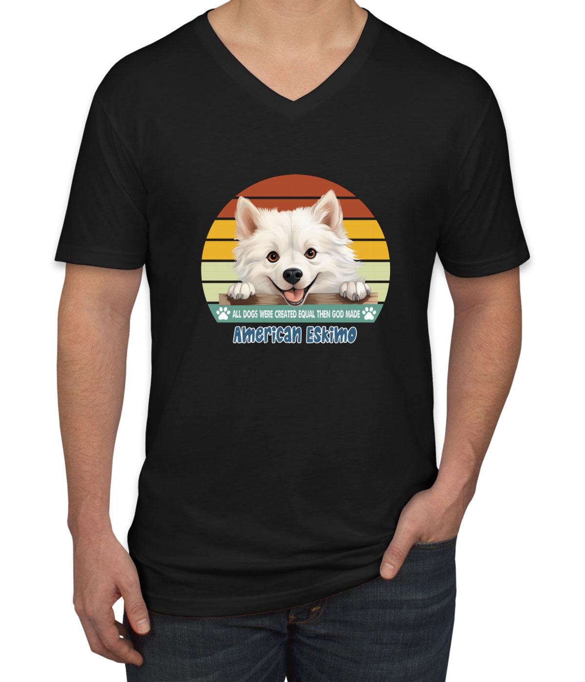 All Dogs Were Created Equal American Eskimo Men's V Neck T-shirt