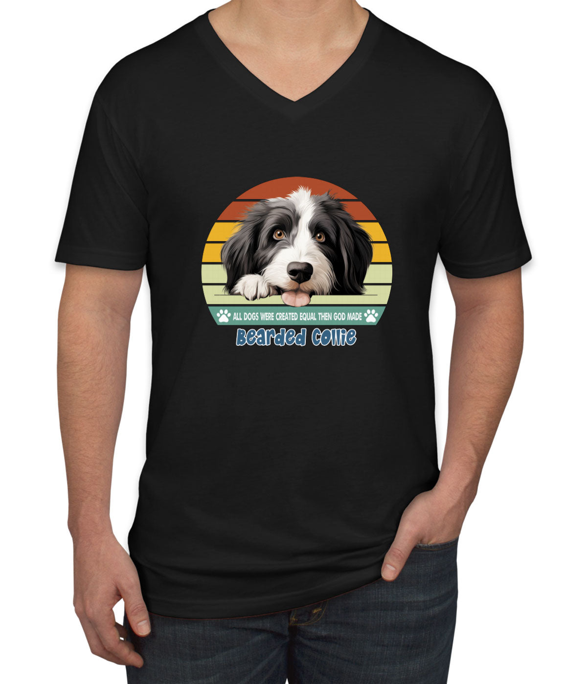 All Dogs Were Created Equal Bearded Collie Men's V Neck T-shirt