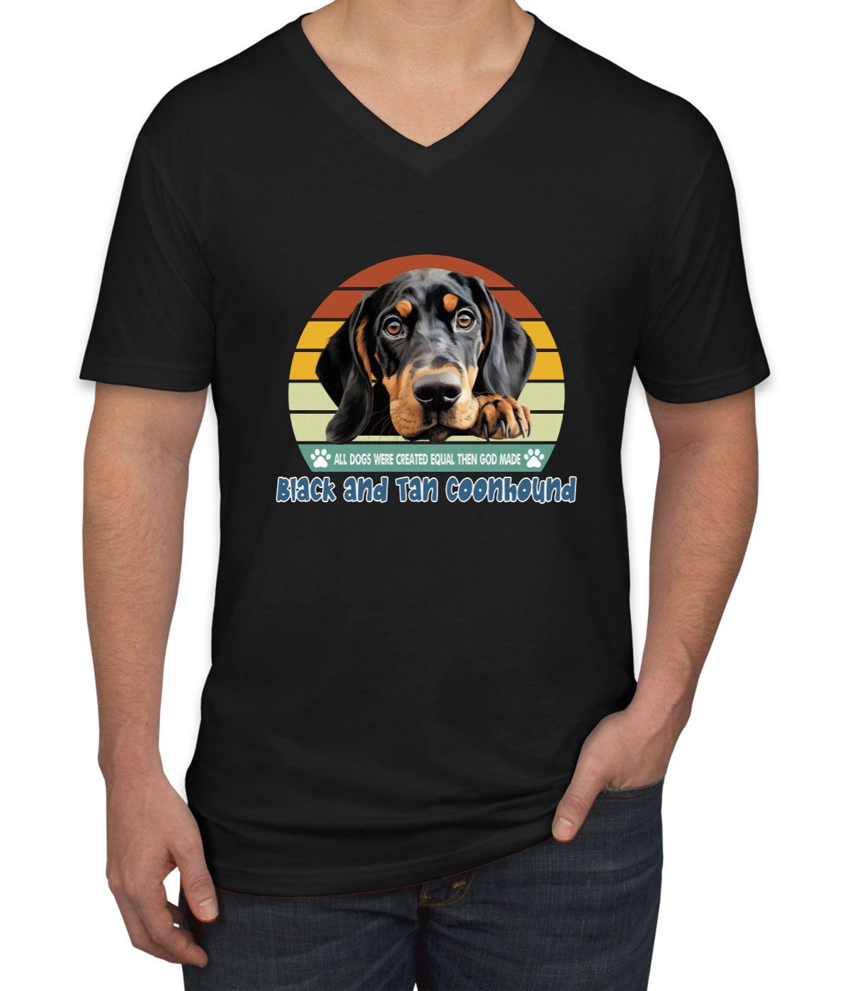 All Dogs Were Created Equal Black And Tan Coonhound Men's V Neck T-shirt