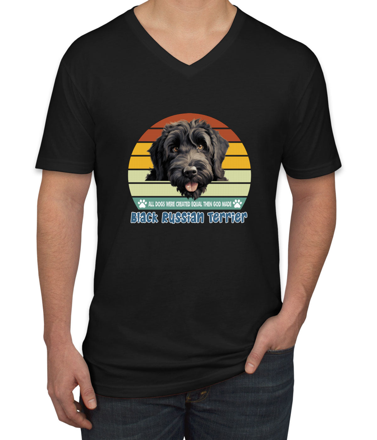 All Dogs Were Created Equal Black Russian Terrier Men's V Neck T-shirt