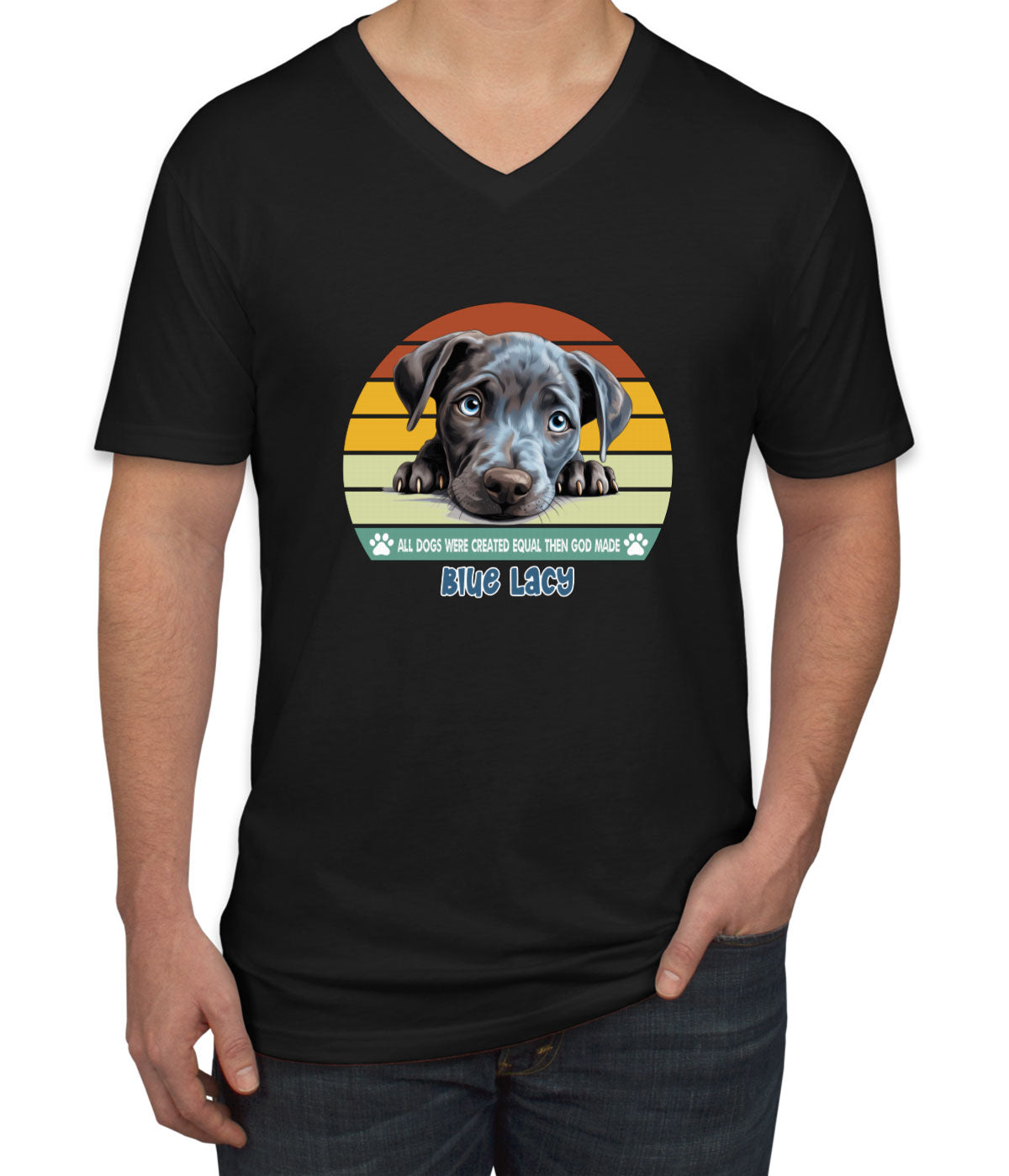 All Dogs Were Created Equal Blue Lacy Men's V Neck T-shirt