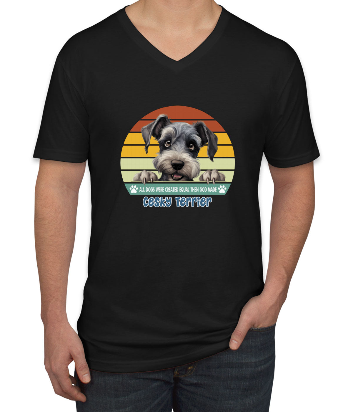 All Dogs Were Created Equal Cesky Terrier Men's V Neck T-shirt