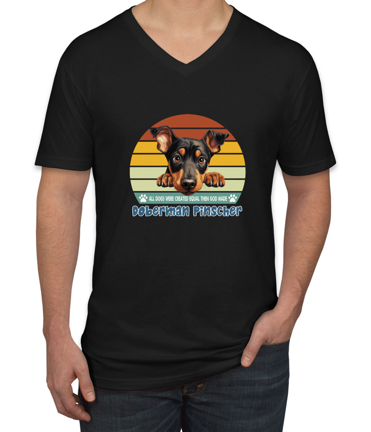 All Dogs Were Created Equal Doberman Pinscher Men's V Neck T-shirt