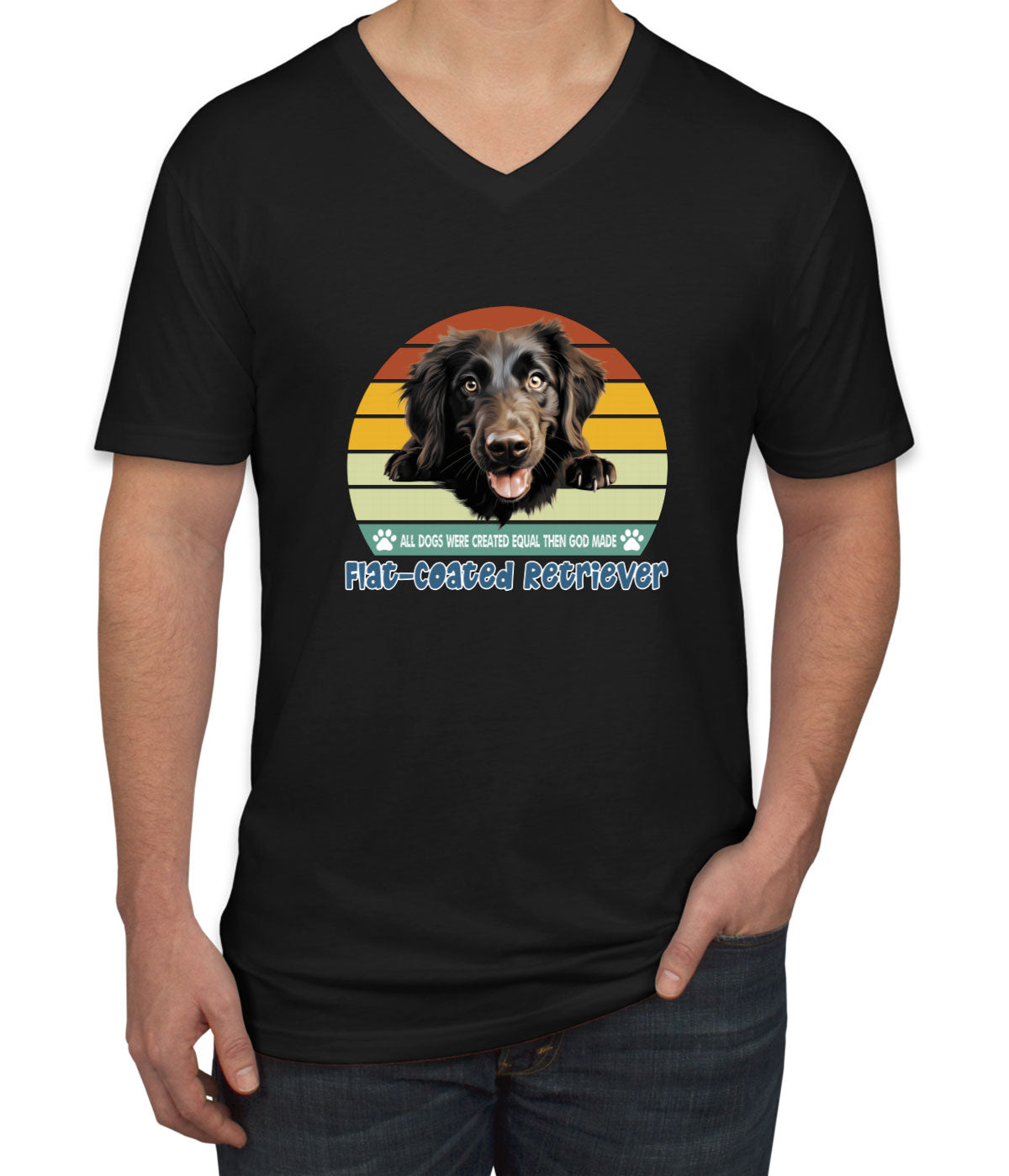 All Dogs Were Created Equal Flat-Coated Retriever Men's V Neck T-shirt