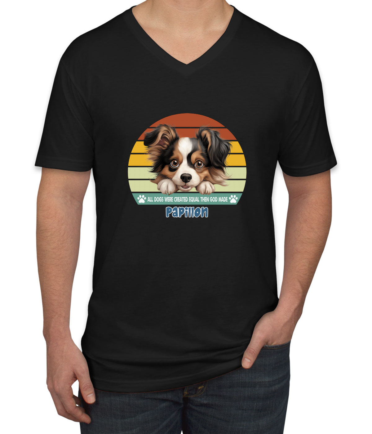 All Dogs Were Created Equal Papillon Men's V Neck T-shirt