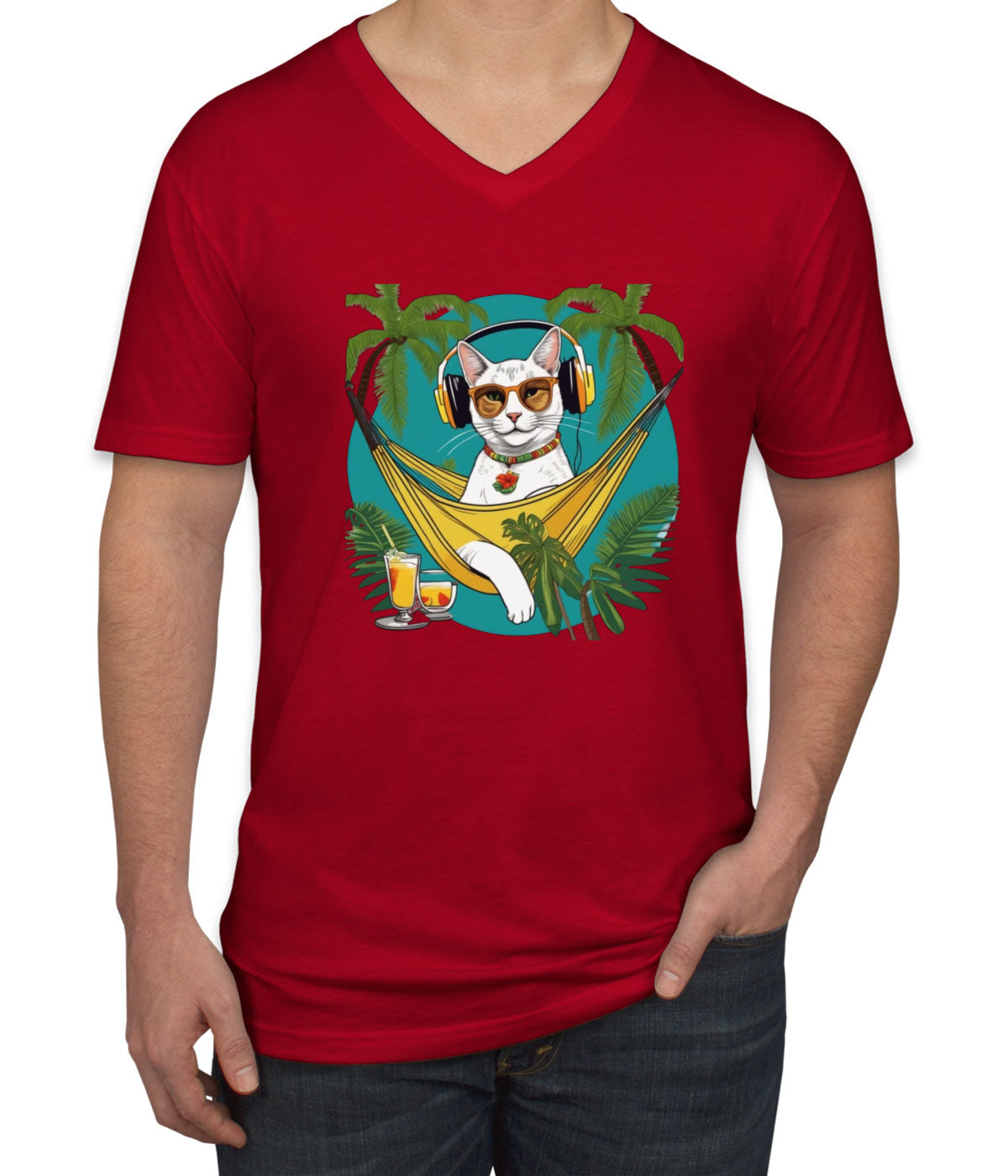 Cat On Vacation Men's V Neck T-shirt