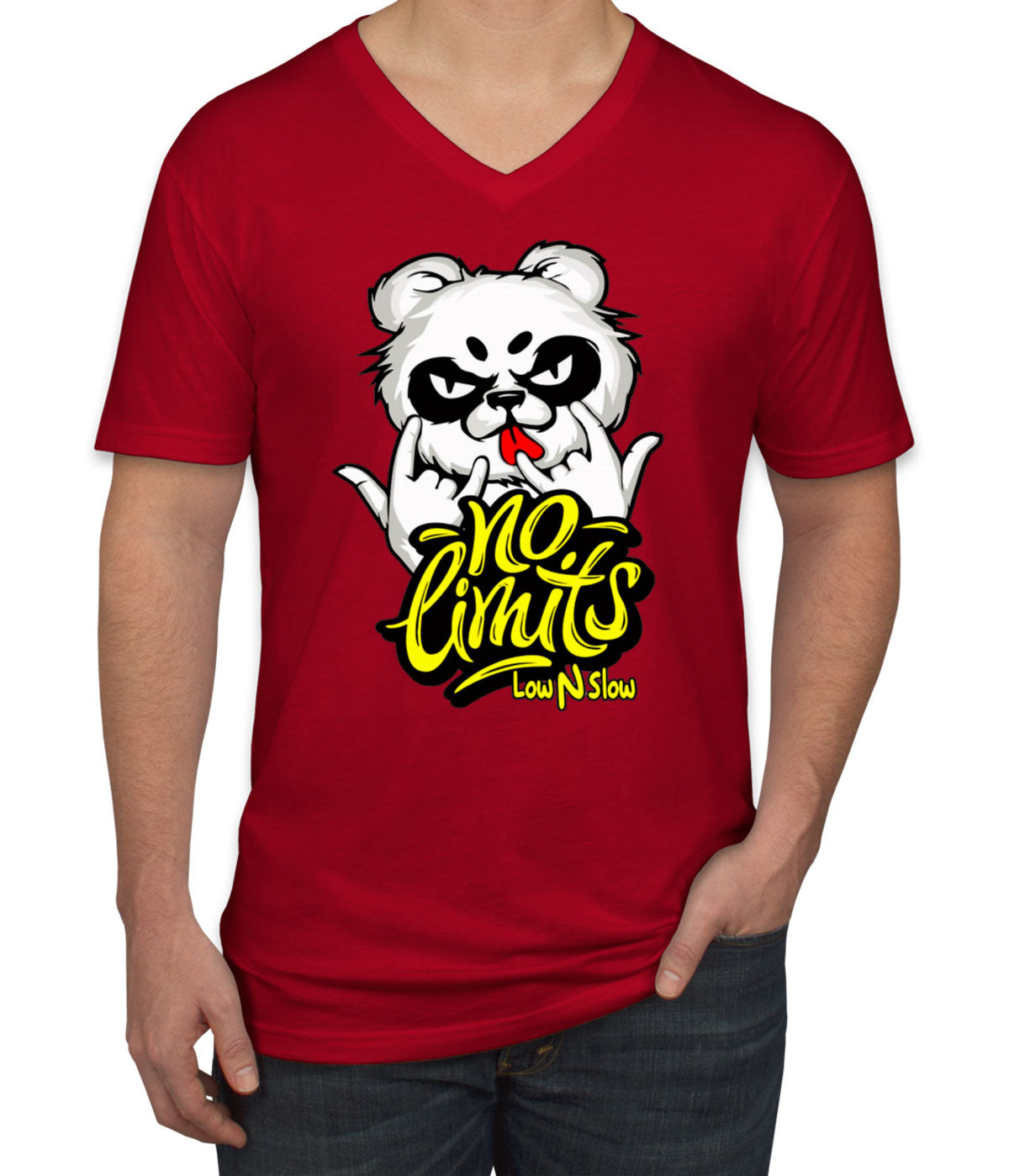 Cool Dude Panda No Limits Men's V Neck T-shirt