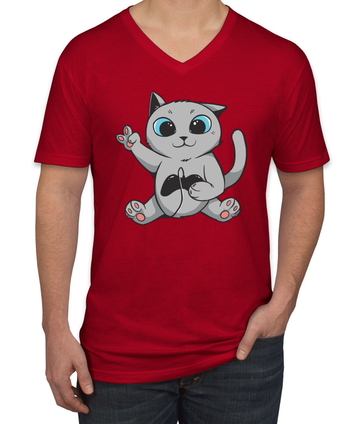 Gamer Cat Men's V Neck T-shirt