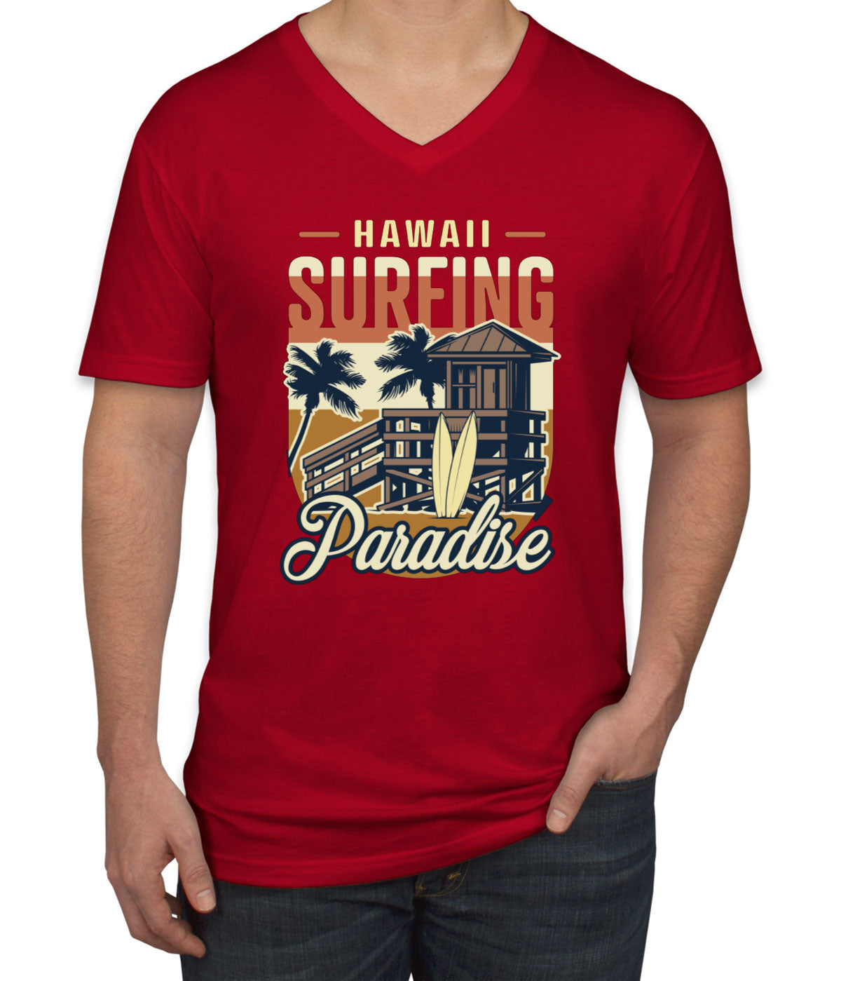 Hawaii Surfing Paradise Men's V Neck T-shirt