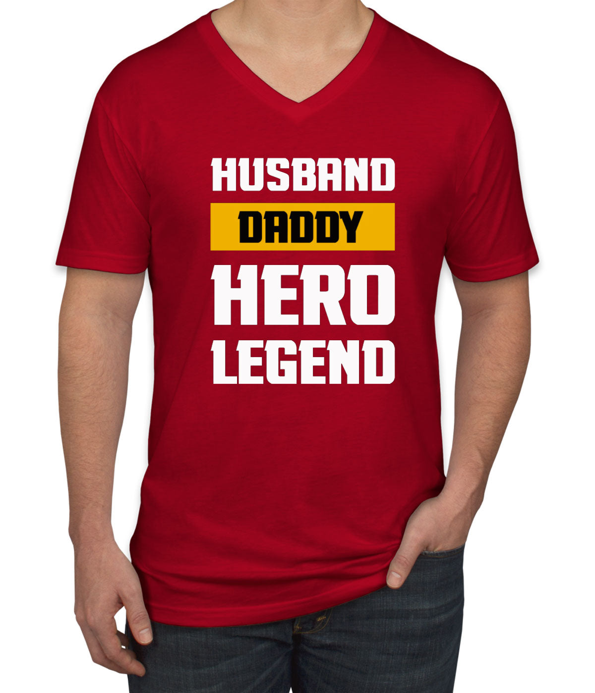 Husband Daddy Hero Legend Father's Day Men's V Neck T-shirt