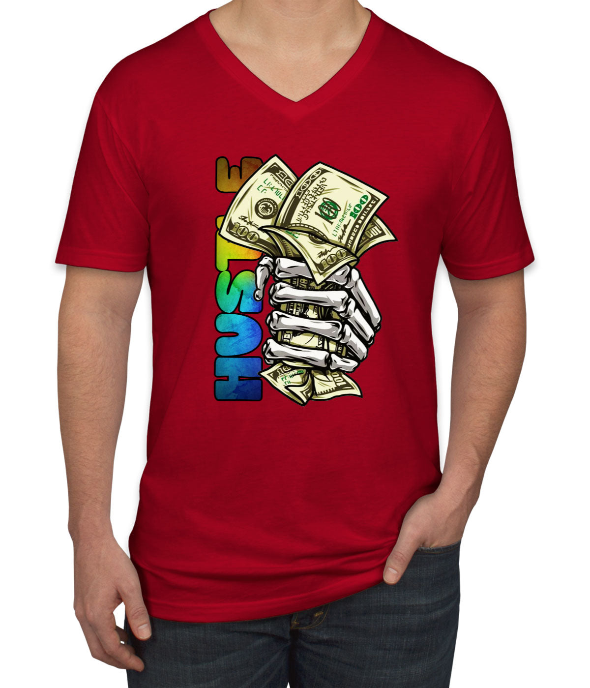 Hustle Hand Holding Money Men's V Neck T-shirt