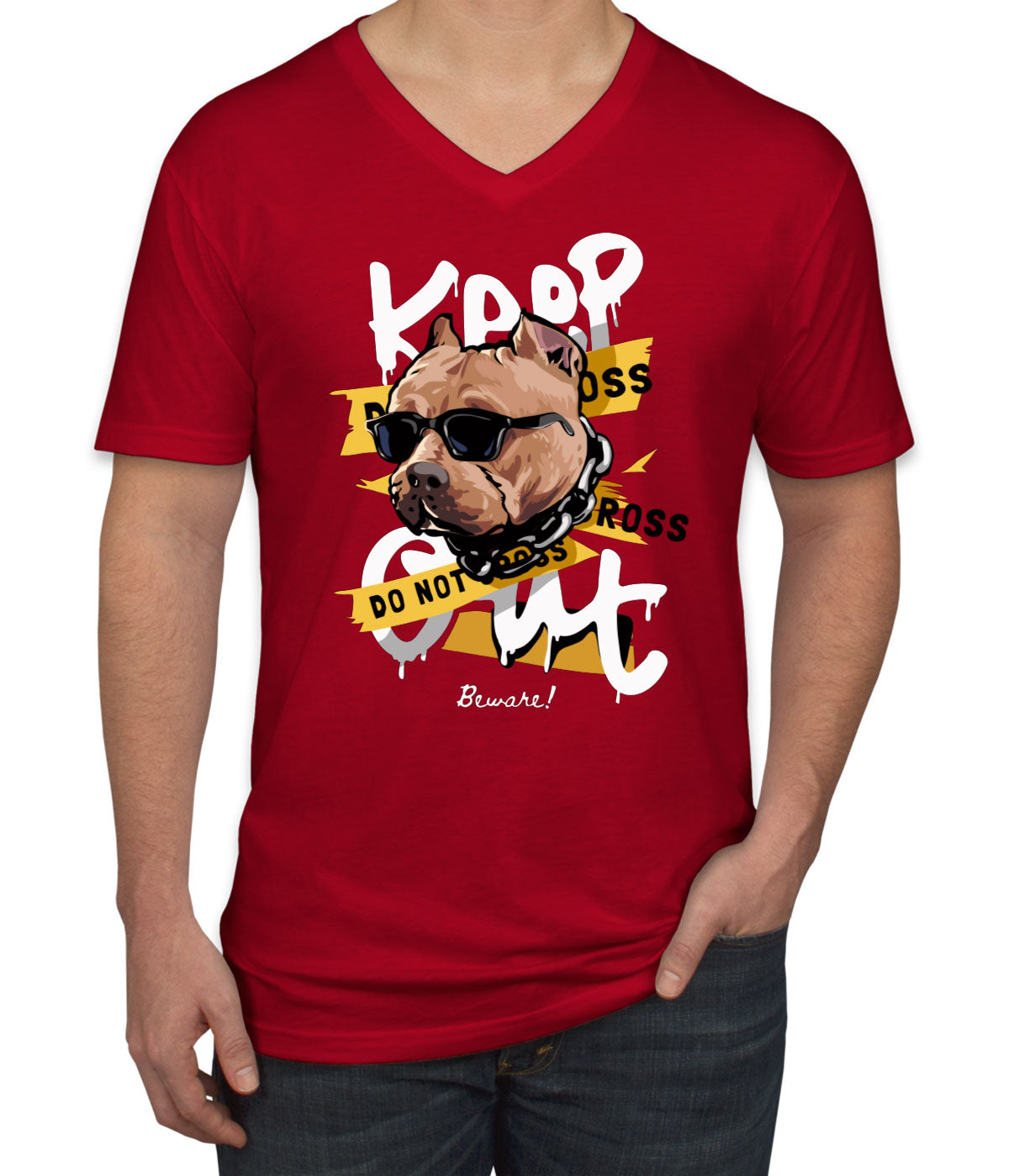 Keep Out Pitbull Dog Men's V Neck T-shirt