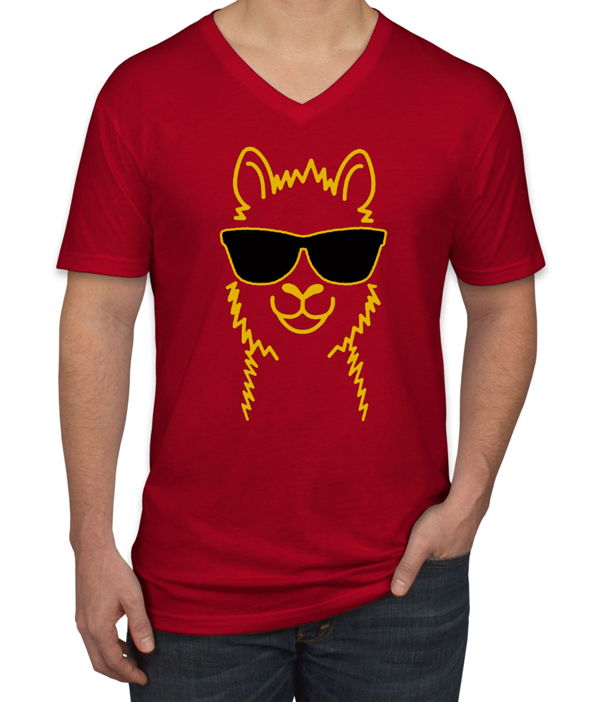 Llama With Sunglasses Men's V Neck T-shirt