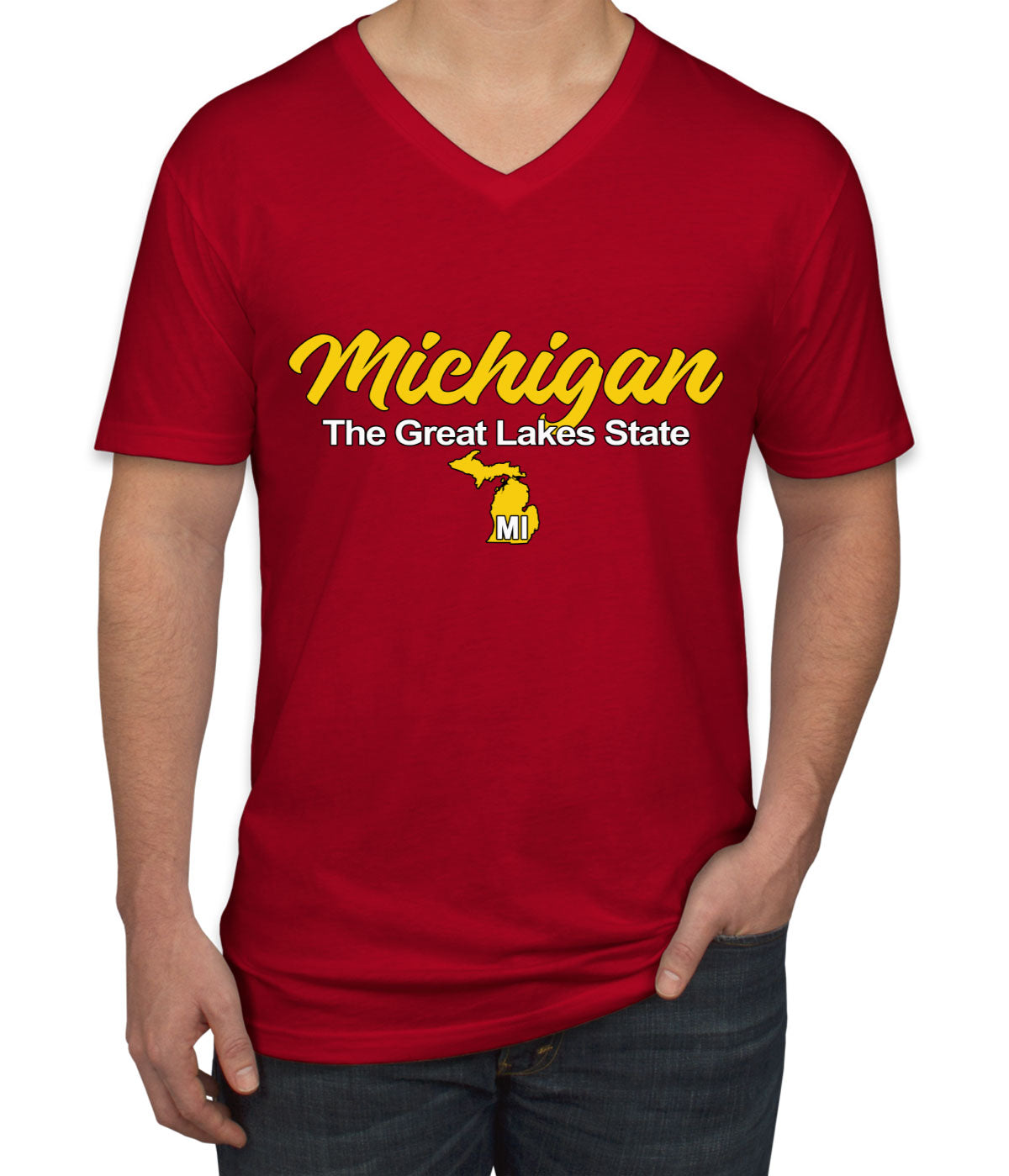 Michigan The Great Lakes State Men's V Neck T-shirt