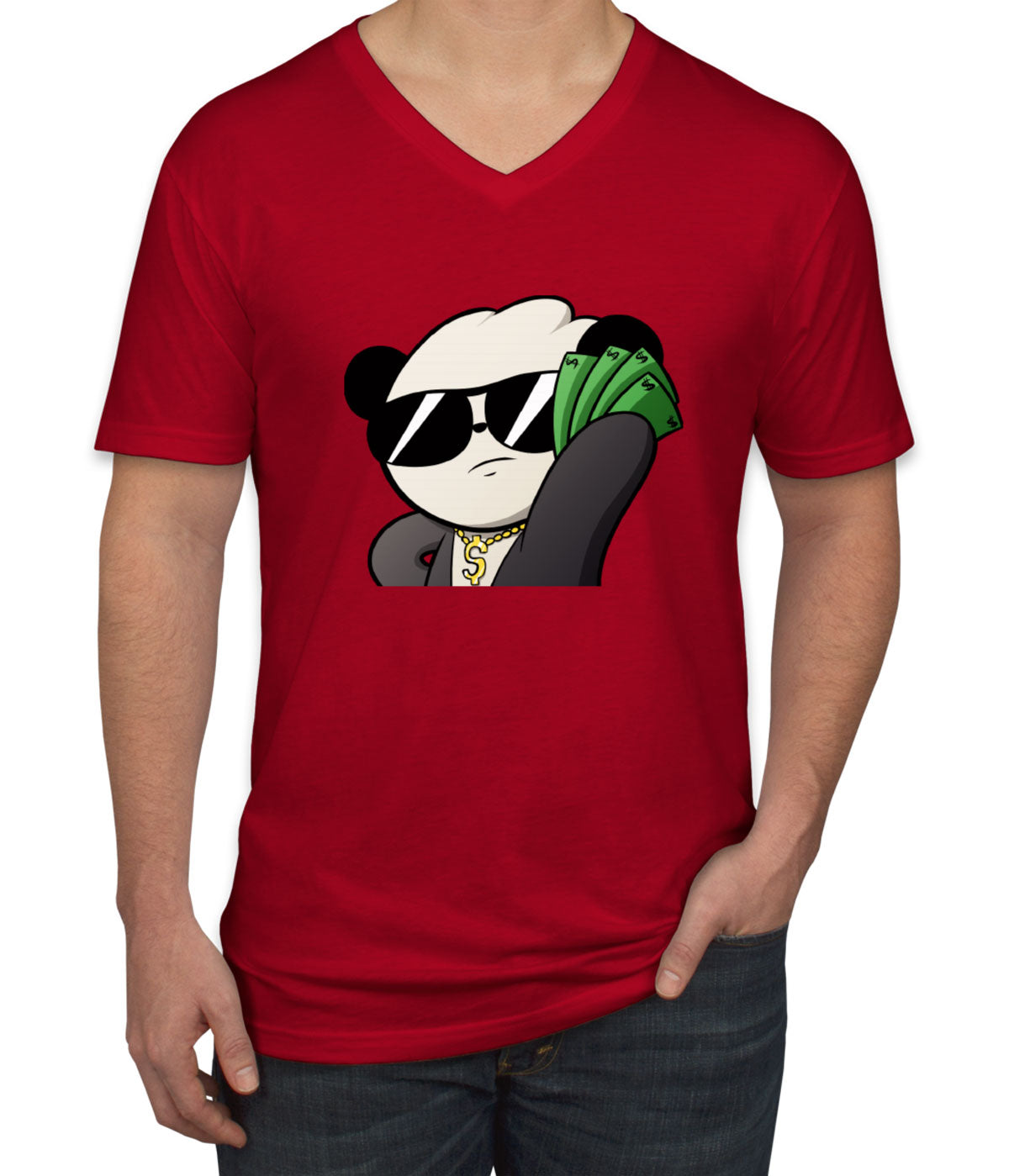 Panda Money Men's V Neck T-shirt