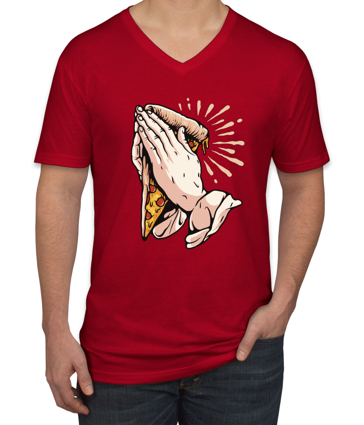 Pray For Pizza Men's V Neck T-shirt