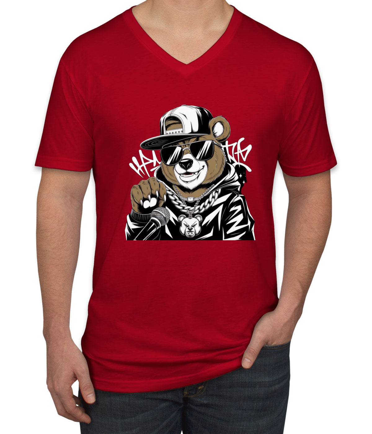 Rapper Bear Men's V Neck T-shirt