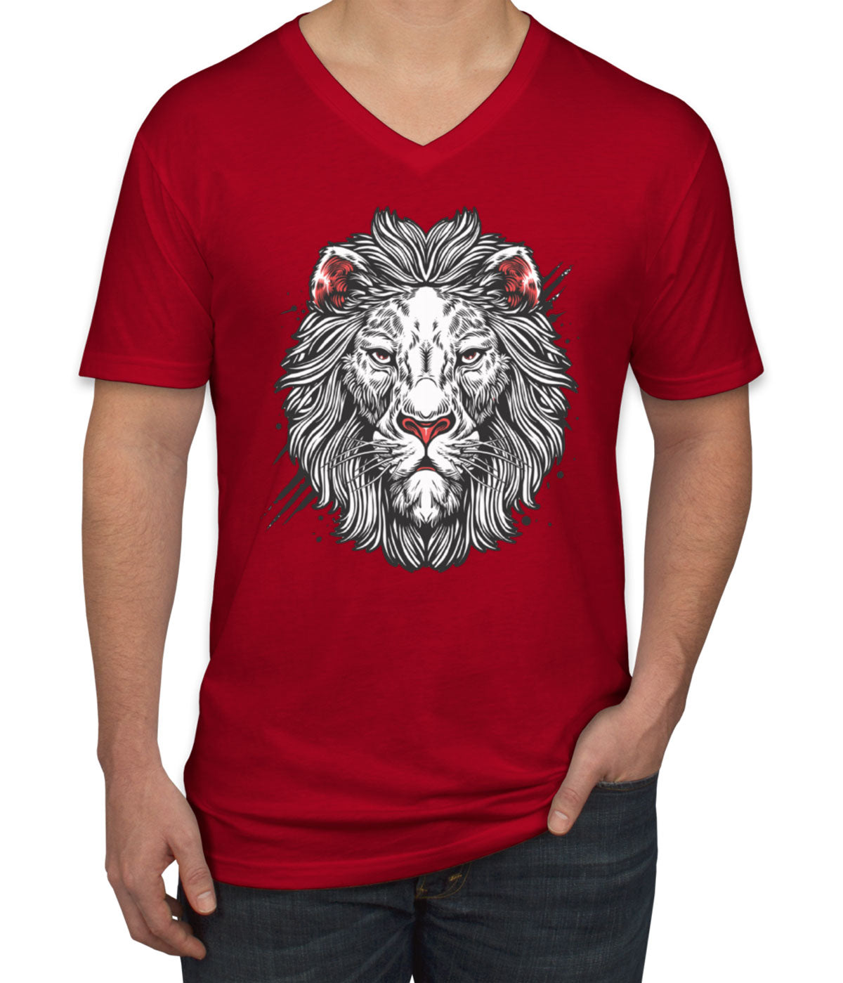 White Lion Men's V Neck T-shirt