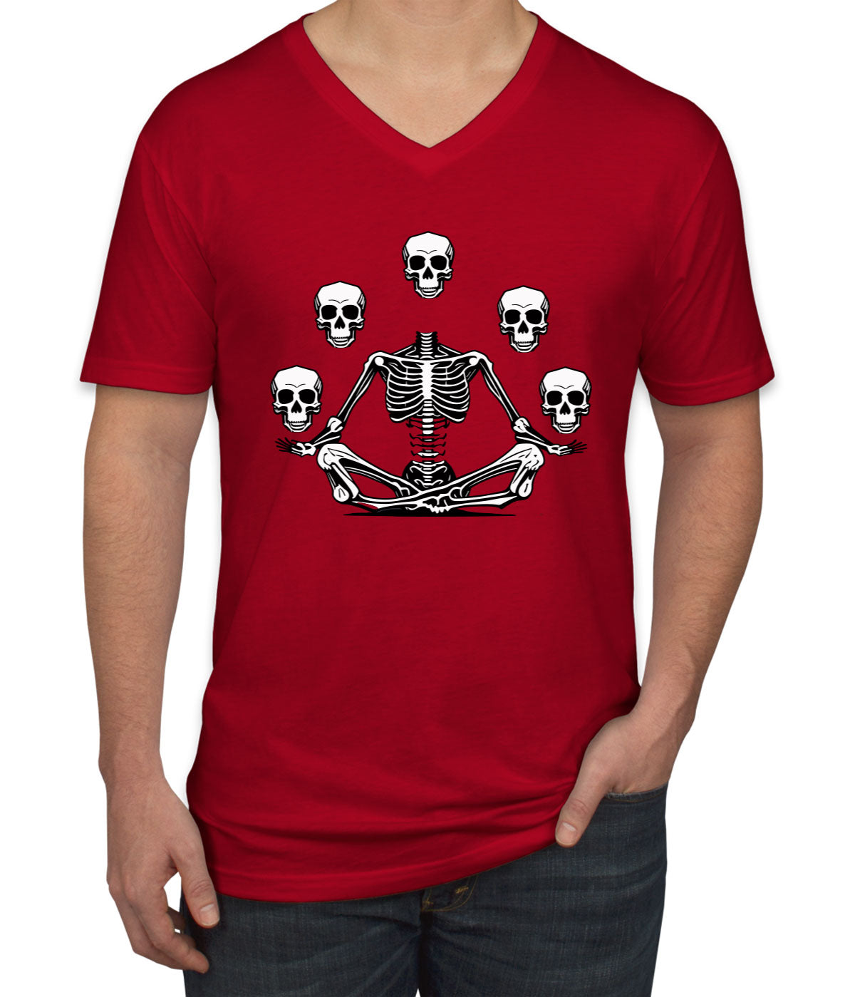 Skeleton Yoga Men's V Neck T-shirt