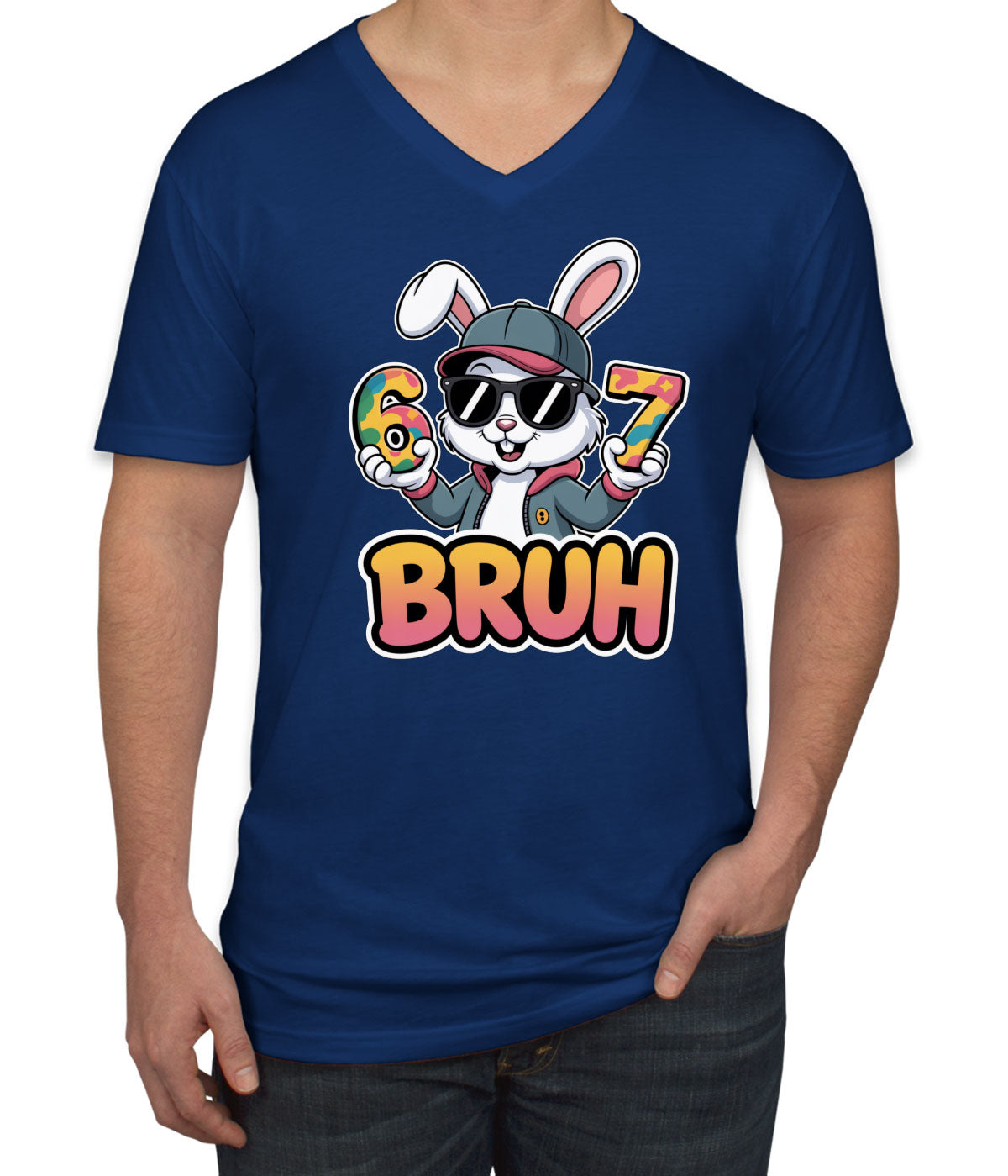 Six Seven Sixty Seven Bruh Bunny Easter Men's V Neck T-shirt