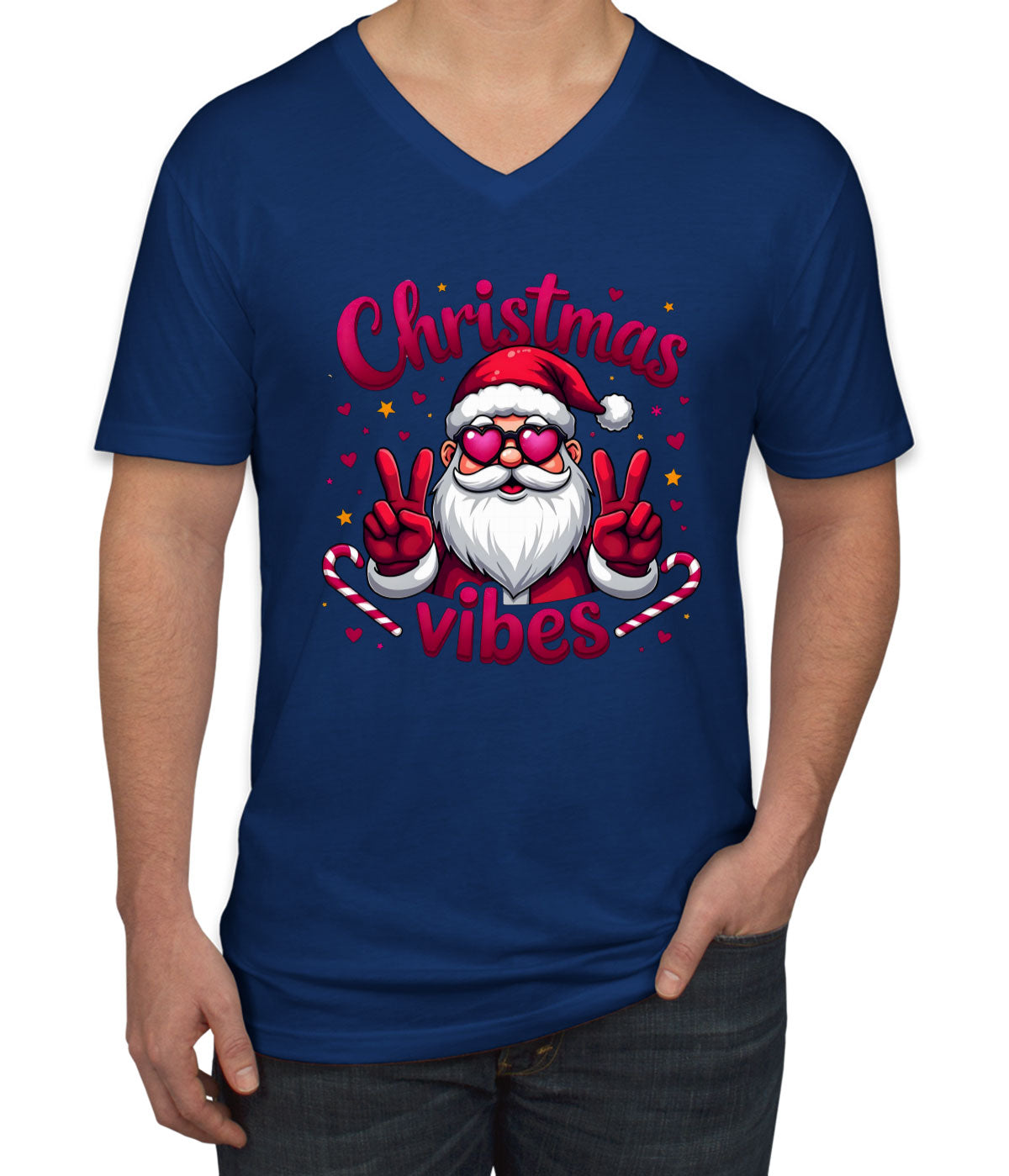 Santa Christmas Vibes Men's V Neck T-shirt