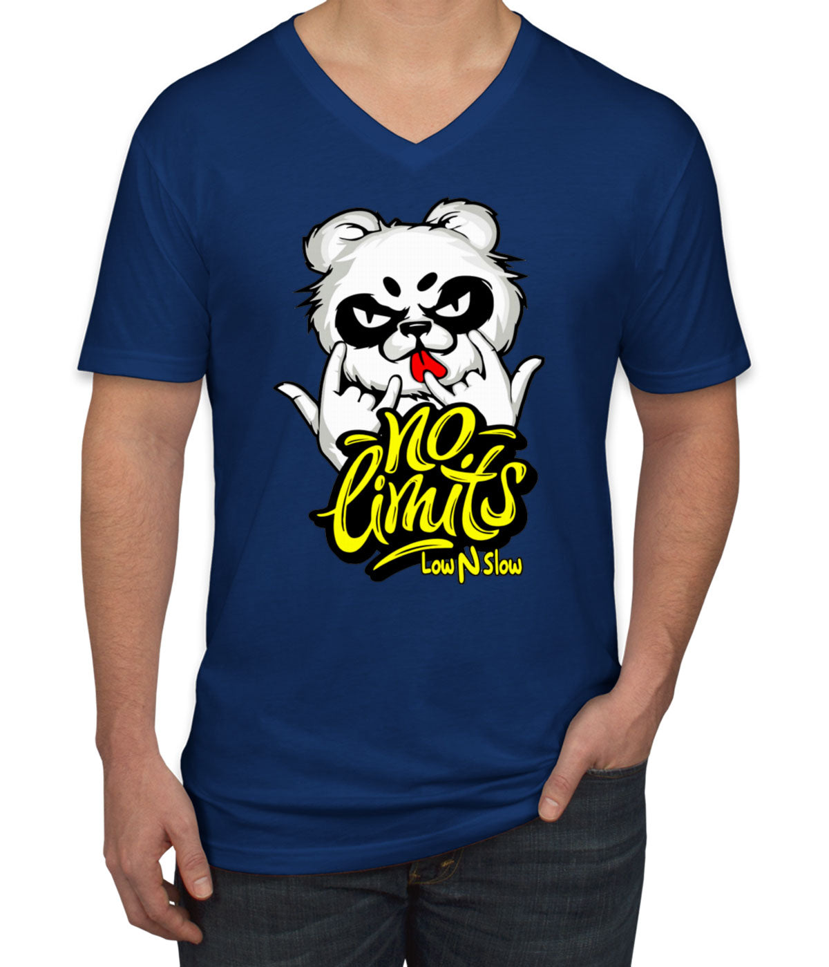 Cool Dude Panda No Limits Men's V Neck T-shirt