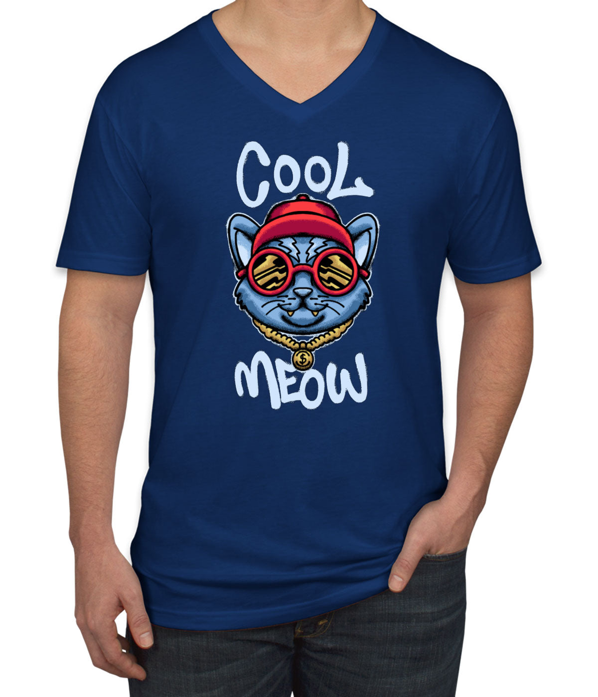 Cool Meow Cat Men's V Neck T-shirt