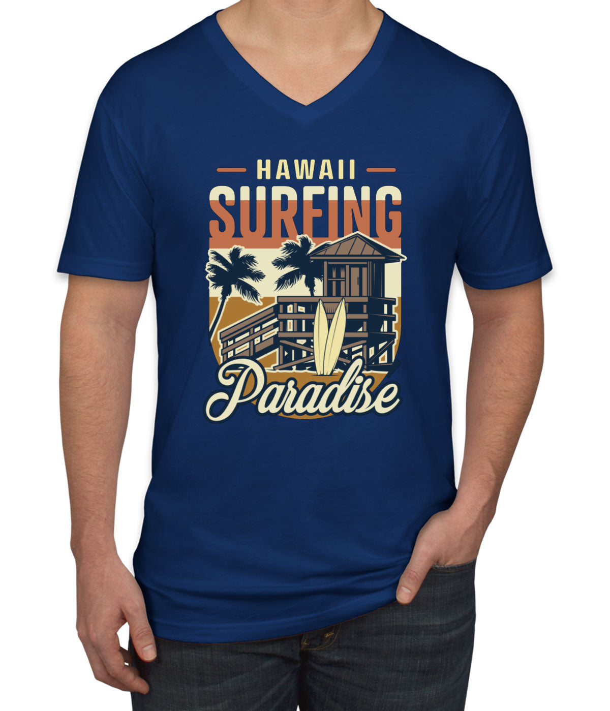 Hawaii Surfing Paradise Men's V Neck T-shirt