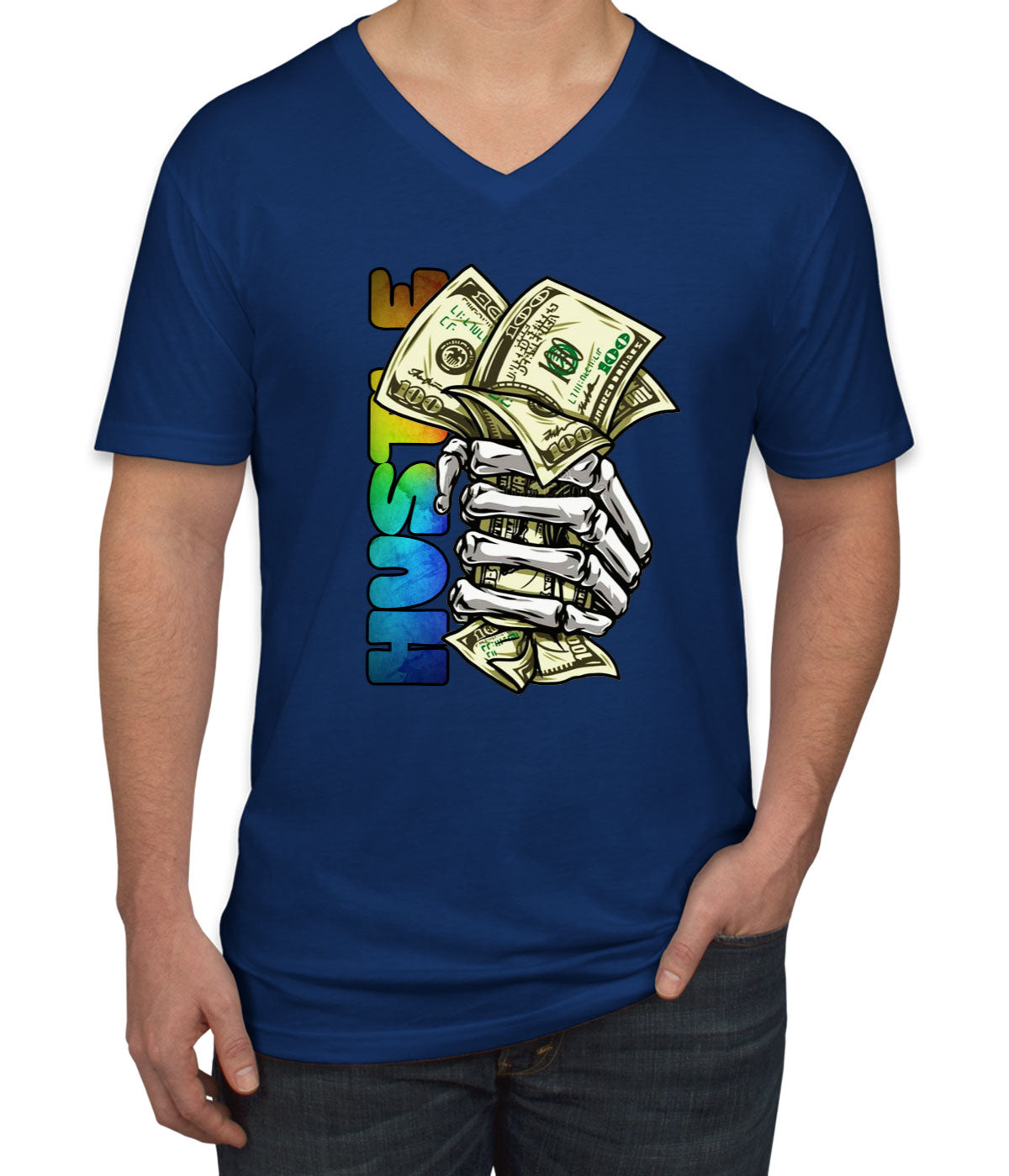 Hustle Hand Holding Money Men's V Neck T-shirt