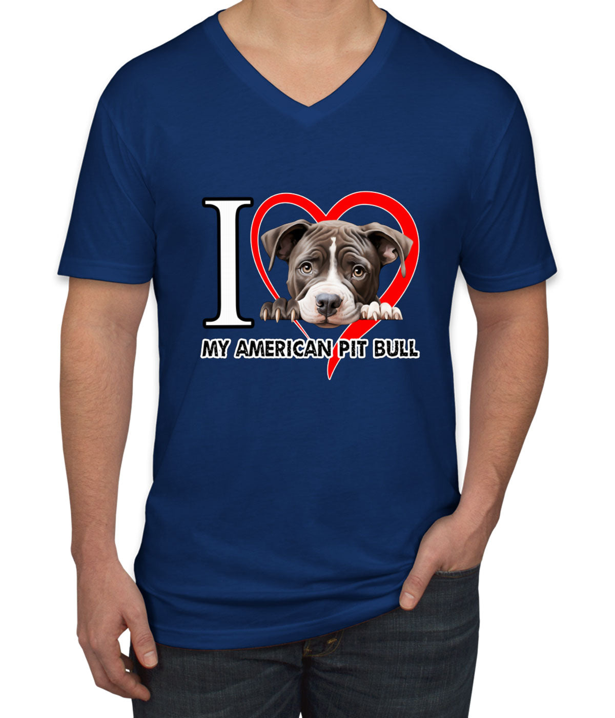 I Love My American Pitpull Dog Men's V Neck T-shirt