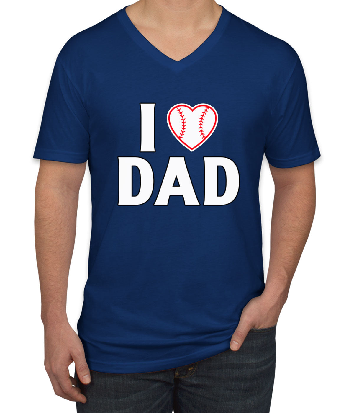 I Love Dad Baseball Heart Men's V Neck T-shirt