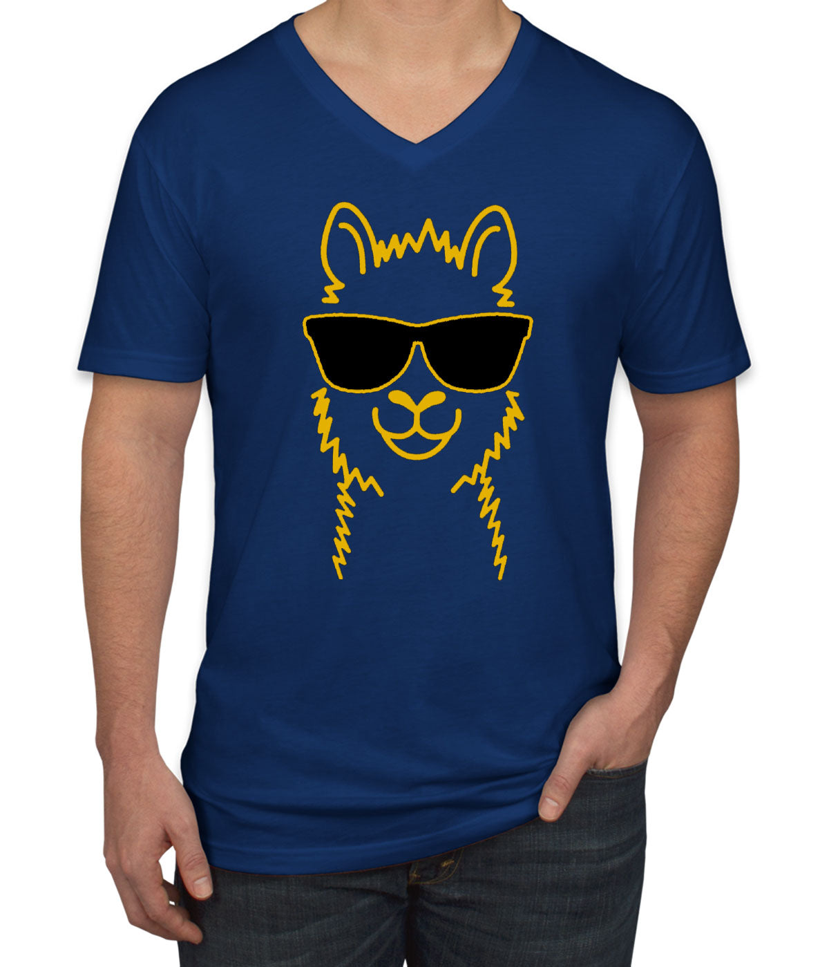 Llama With Sunglasses Men's V Neck T-shirt