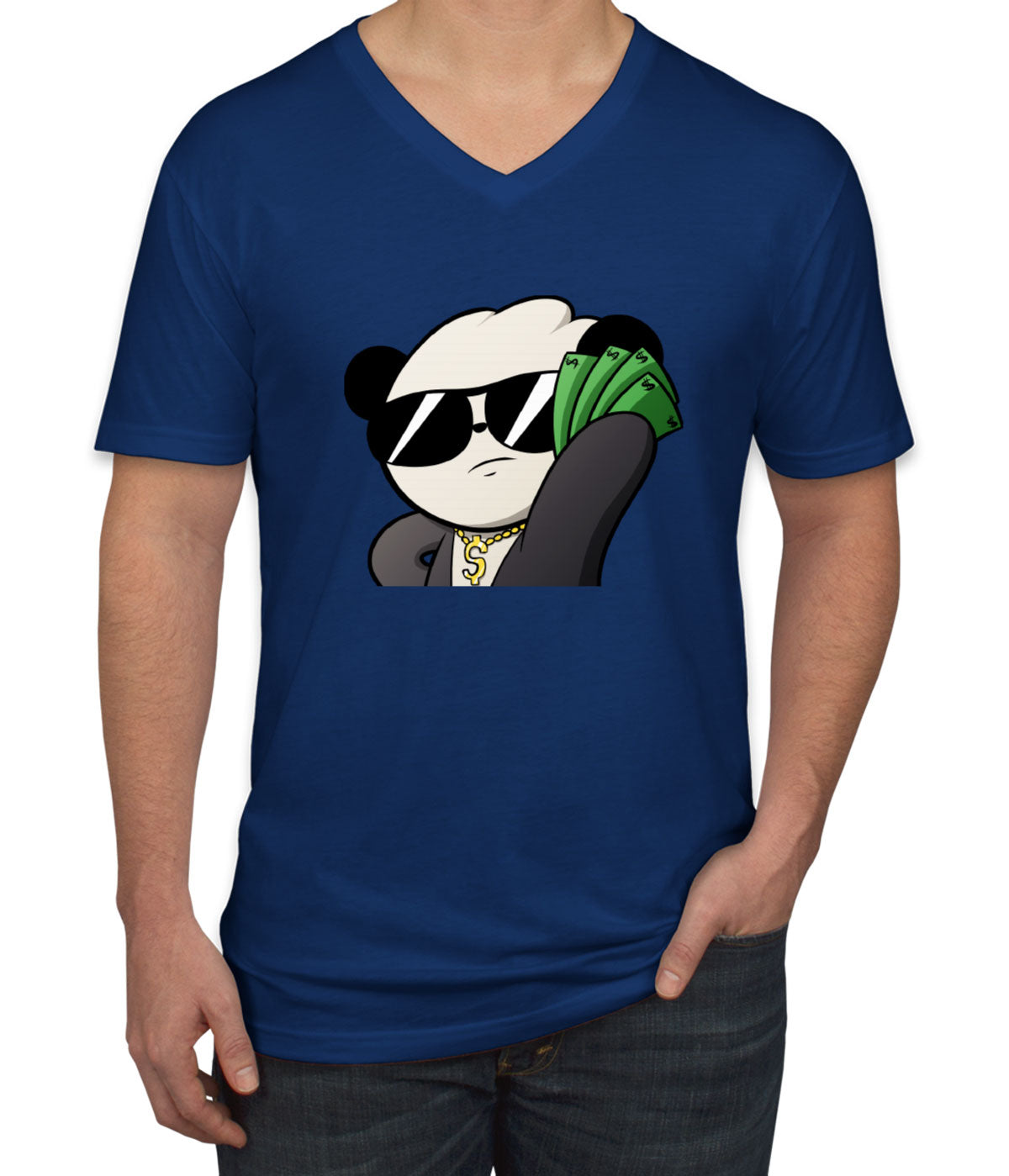 Panda Money Men's V Neck T-shirt