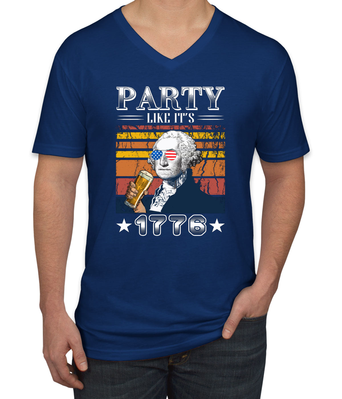 Party Like It's 1776 Benjamin Franklin Men's V Neck T-shirt