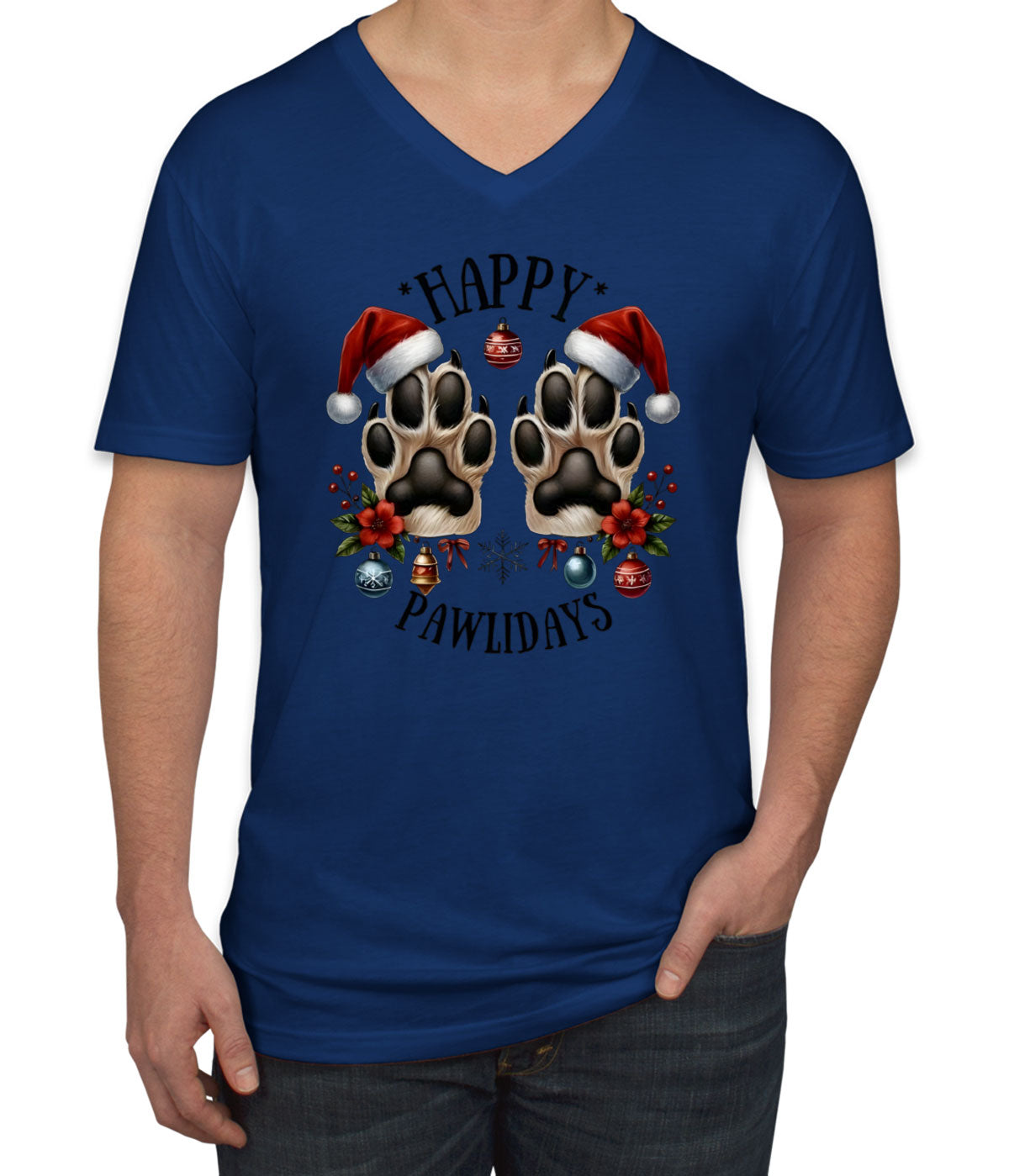Happy Pawlidays Christmas Men's V Neck T-shirt