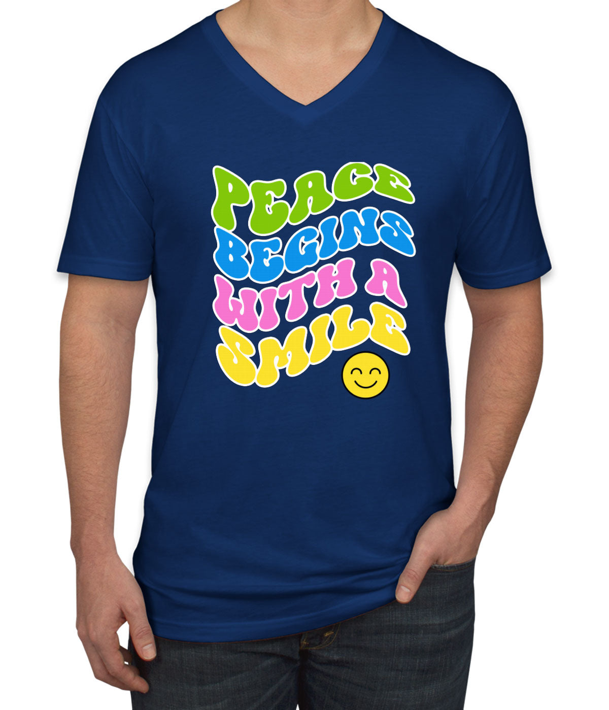 Peace Begins With A Smile Men's V Neck T-shirt