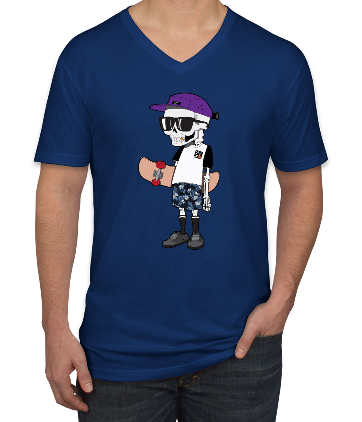 Skeleton Skateboard Men's V Neck T-shirt