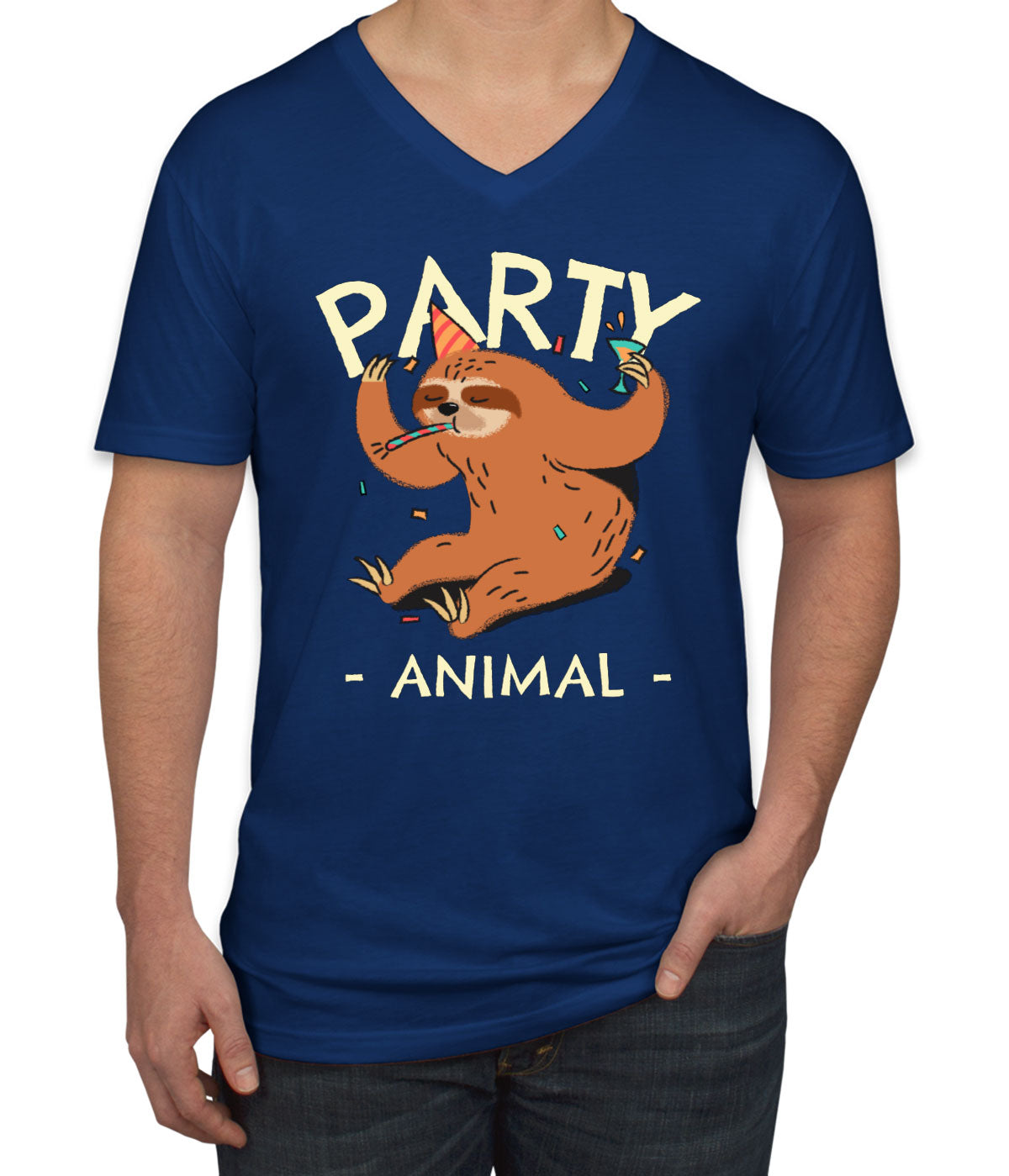 Party Animal Sloth Men's V Neck T-shirt