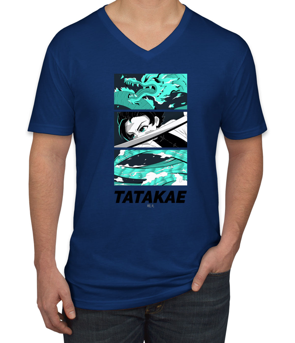 Tatakae Anime Men's V Neck T-shirt