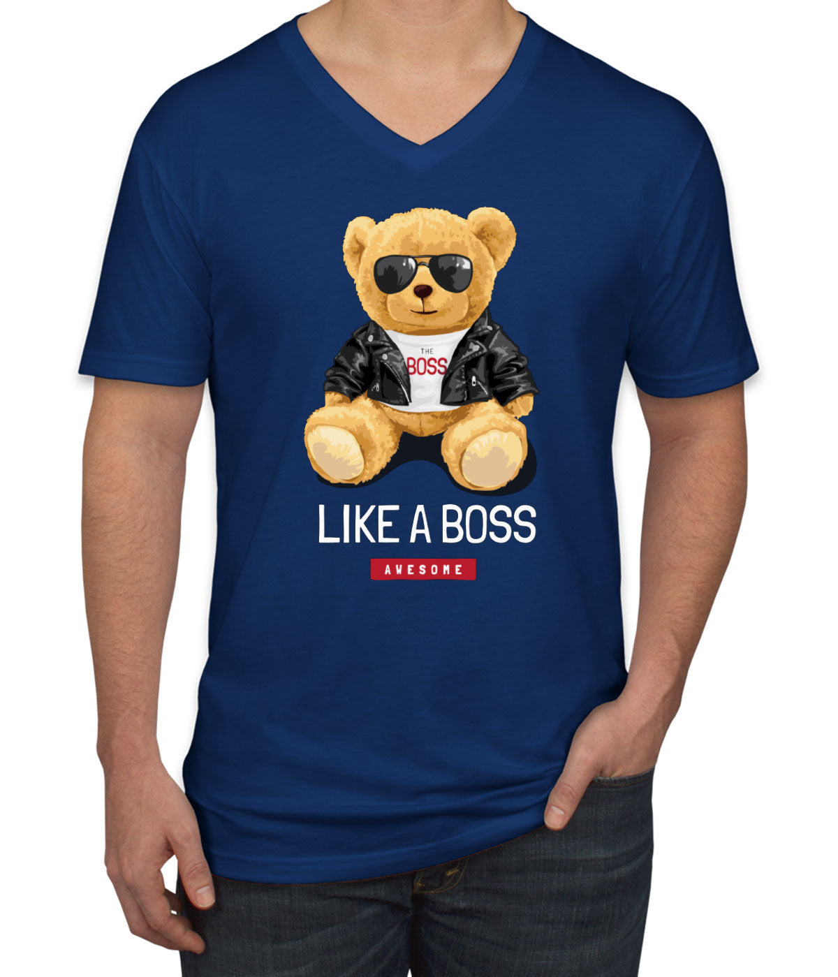 Teddy Bear Like A Boss Men's V Neck T-shirt