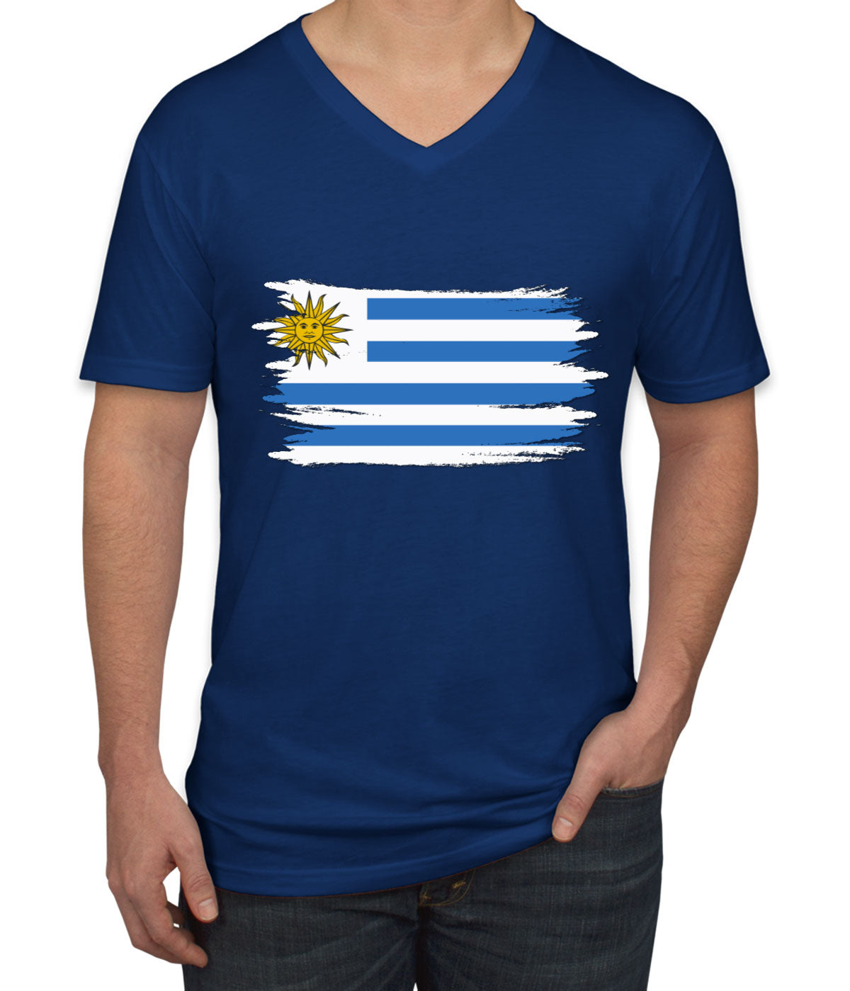 Uruguay Flag Men's V Neck T-shirt