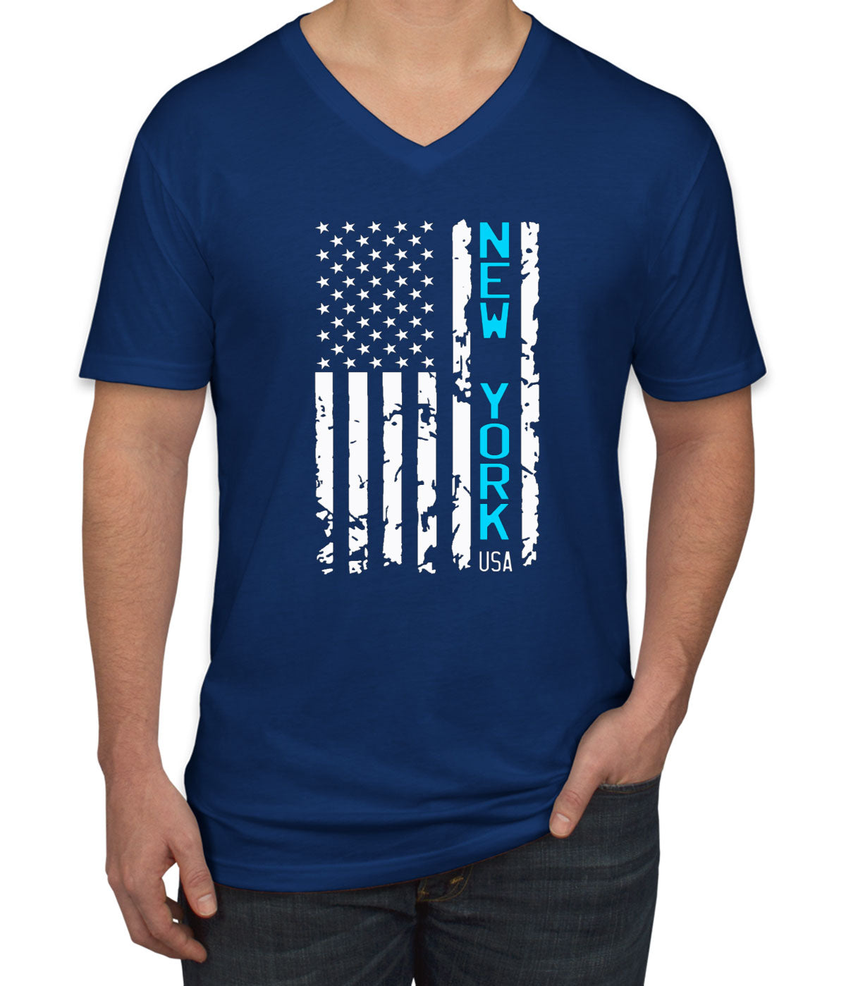 New York American Flag Men's V Neck T-shirt